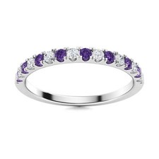 Half Eternity Band Ring 2MM Round Amethyst 925 Sterling Silver Wedding Ring