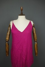 Sheath Dress Pink Rayon Casual Stretch Spaghetti Strap V-Neck Pullover Size S