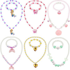 6 Sets Toddler Jewelry for Little Girls Baby Beaded Necklace and Bracelet Costum