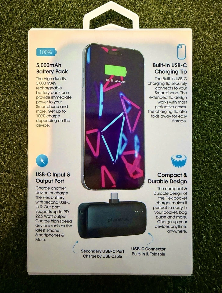 Cargador de bolsillo portátil para teléfono paquete de baterías PhoneSuit Flex XT USB-C negro Foto 2 de 4