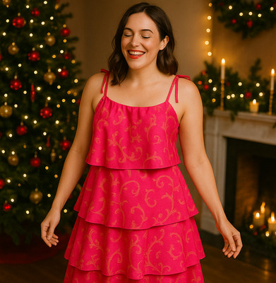 The Meaning Well Pink Tiered Holiday Party Dress One Size 