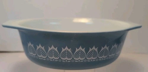 Vtg. Pyrex Promotional 1964 Blue Tulip 1.5 Qt Oval Casserole #043  No Lid