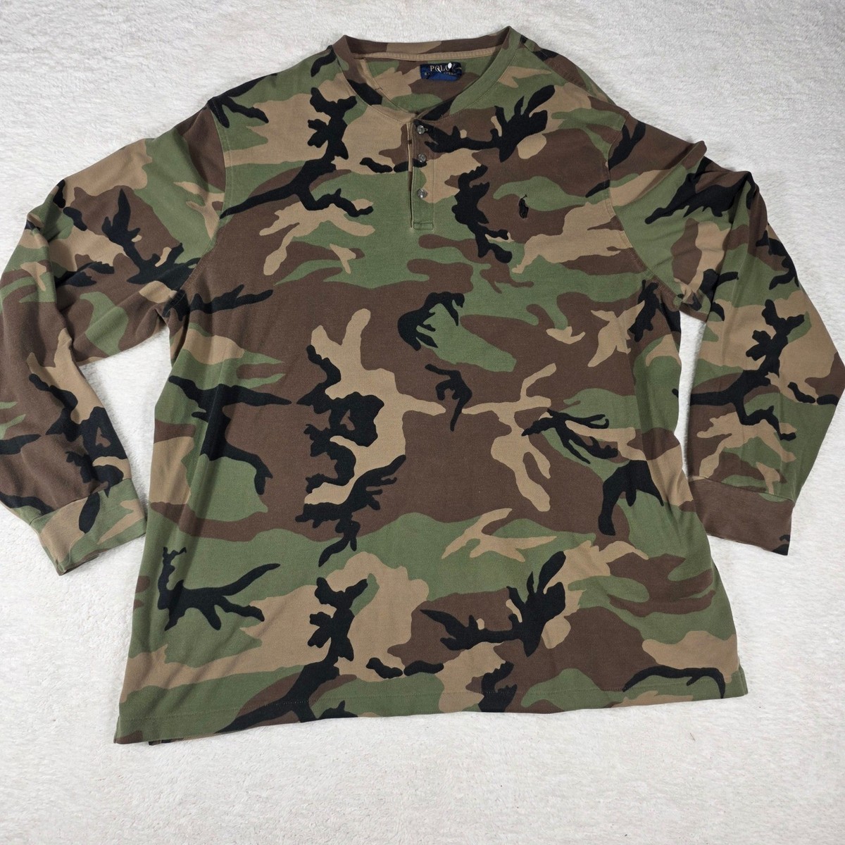 Polo Ralph Lauren Henley Mens XXL Camo Mesh Long Sleeve Camouflage