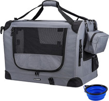 Large Cat Dog Carrier 24"x16.5" Collapsible Travel Crate with Bowl