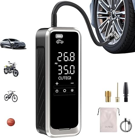 Портативный 4-кратный воздушный насос для накачки шин CUTEQI 160PSI A16-2S - Черныйсеребристый 6590₽