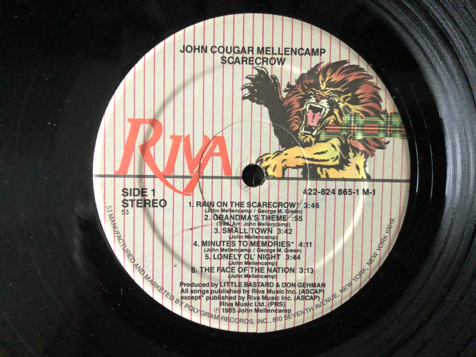 RECORD ONLY! NO COVER! John Cougar Mellencamp SCARECROW 1985 Riva VG