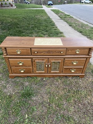 Marble Top Antique Bed Set (Full) Dresser With Mirror On Top, And Headboard.