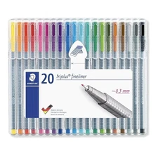 New Staedtler Triplus Fineliner Pens Fine Tip 20 Pack Asst Colors 0.3mm Draw