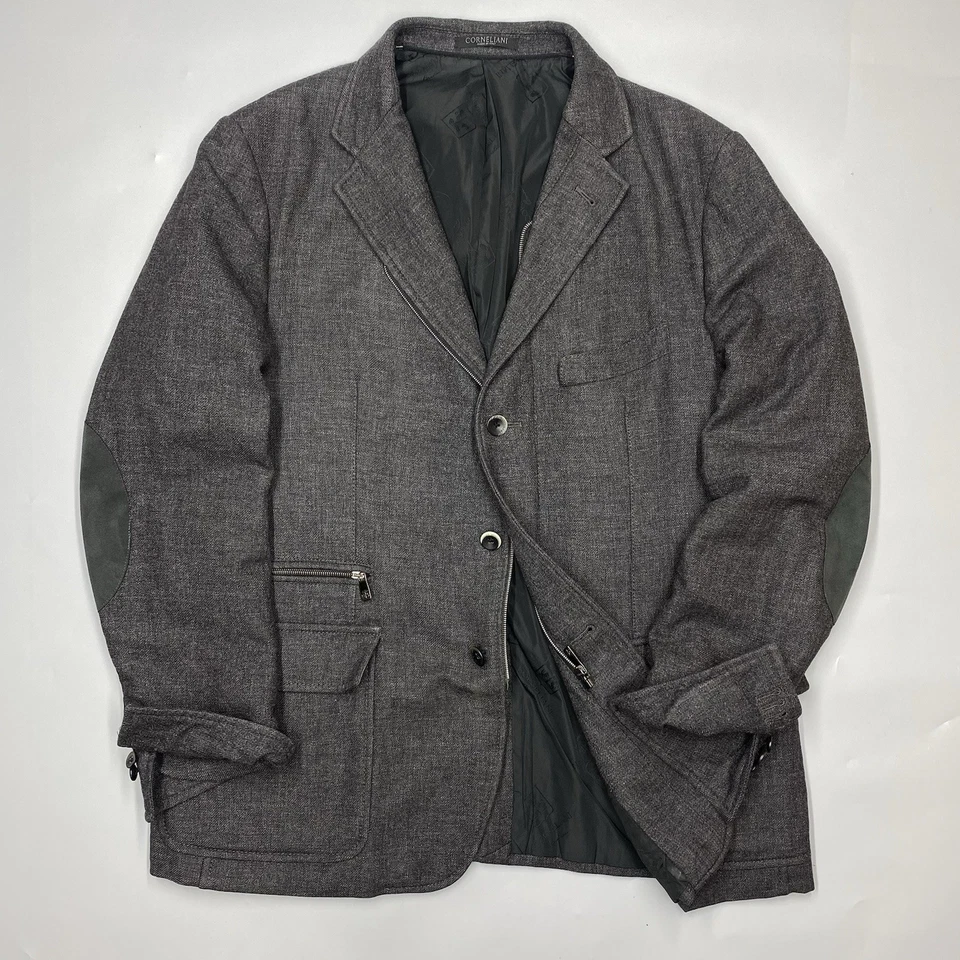 Corneliani ID Identity Hybrid Gray Wool Cashmere Zip Blazer Jacket Size 54R - Image 2 of 4