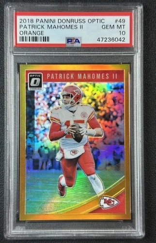 PATRICK MAHOMES II PSA 10 2018 PANINI DONRUSS OPTIC #49 ORANGE PRIZM 052/199