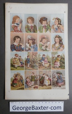 16 Joseph Mansell Drucke - George Baxters Prozess - Kinder & Romantik - 1850er