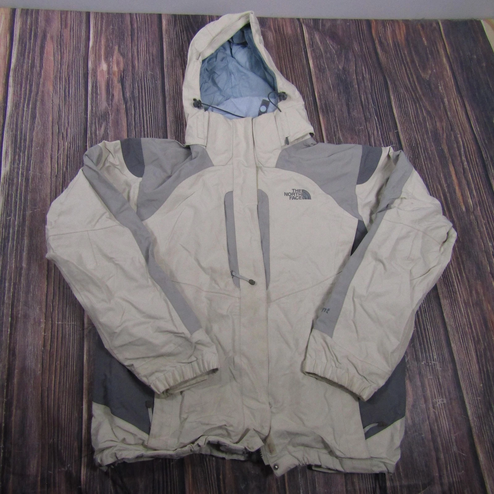 The North Face Jacket Womens Large Beige Gray Hooded Ski DryVent Waterproof