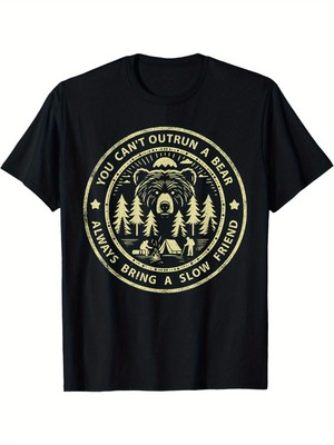 You Can't Outrun A Bear' Graphic Tee C Men's Black Cotton Shirt for