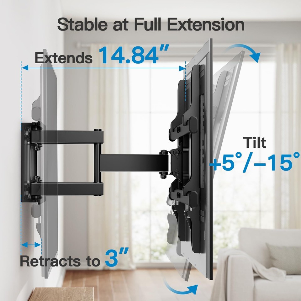 Full Motion TV Wall Mount for Most 3775 Inch TVs up to 132lbs, Wall