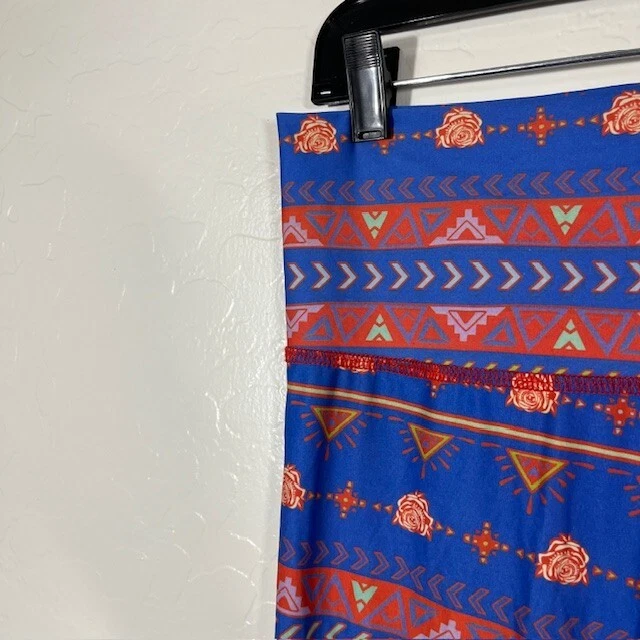 Leggings Teeki Feminina Média Compressão Azul Vermelho Estampa Sudoeste Yoga Hippie - Imagem 2 de 4