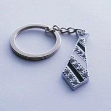 Tie Keychain, Striped Rhinestone Studded Tie Keychain