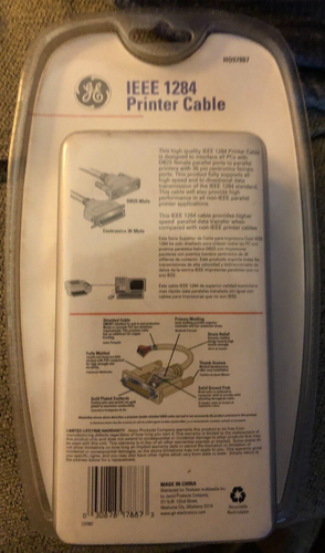 G.E. Printer Cable 6 foot - PC Compatible - New - Factory Sealed- IEEE 1284 Rare - Picture 5 of 7