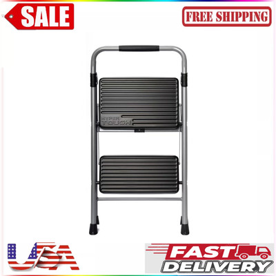 Hyper Tough Gray & Black 2-Step Steel Large Platform & Foldable Step Stool