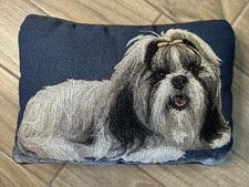 Vintage PICKEN Jacquard Cotone Tessuto Arazzo Shih Tzu 10x17” Cuscino Lancio Cane Cucciolo