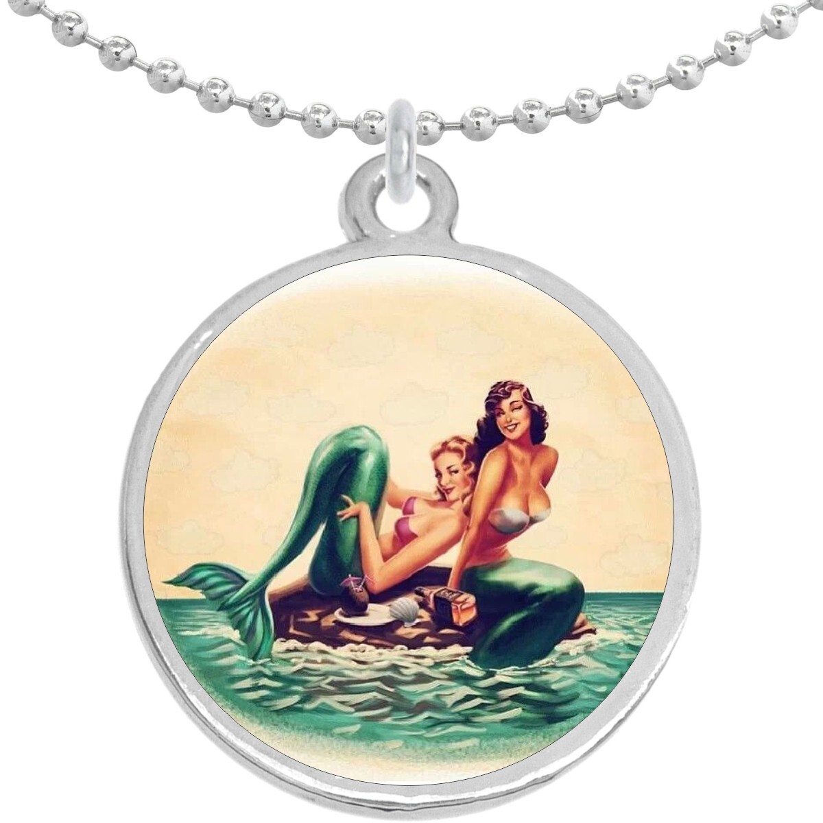 Vintage Mermaids Round Pendant Necklace Beautiful Fashion Jewelry