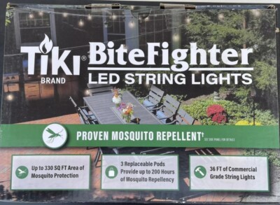 TIKI Bite Fighter 12 LED Bulbs 36 feet of Commercial Grade String Lights NEW  