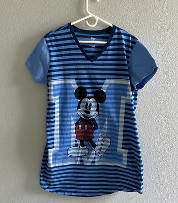 Disney Mickey Mouse Blue V Neck Striped Long T-shirt Sleep Shirt Dress XL/2X Disney Mickey Mouse Blue V Neck Striped Long T-shirt Sleep Shirt Dress XL/2X