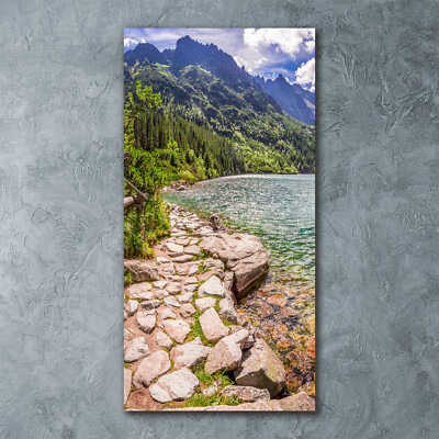 Wand-Bild Kunstdruck aus Hart-Glas Hochformat 60x120 Meerauge Hohe Tatra
