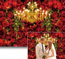 Valentine's Day Rose Backdrop Red Flower Wall Glitter Photography Background