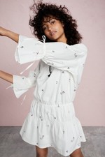 Madewell Making Faces Bright White Tiered Blouson Mini Dress Abstracts S $128 