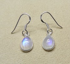 Handmade Sterling Silver Teardrop Rainbow Moonstone Drop Earrings 27 x 8 mm Bag