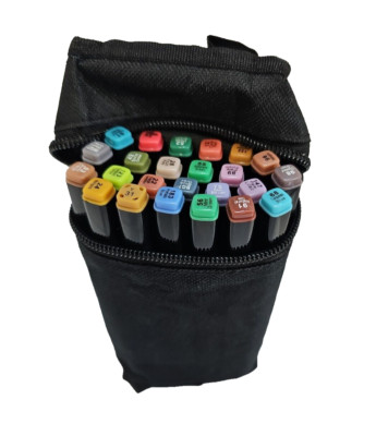 Touch 24 Permanent Art Coloring Dual-Tip Alcohol Markers in Zippered Carry Case