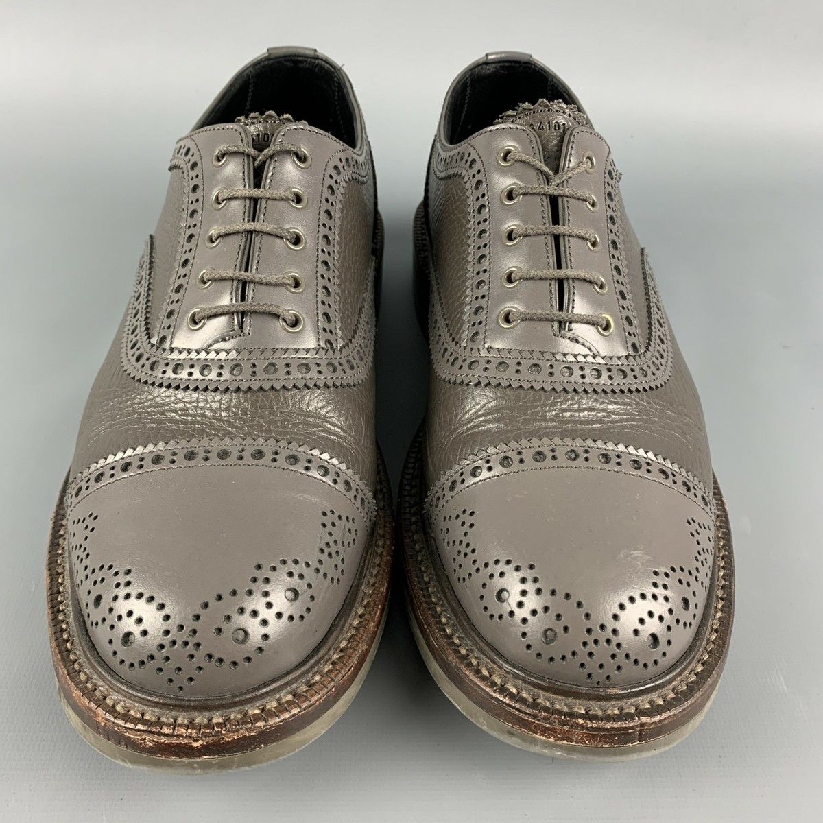 FOOT THE COACHER Size 8 Grey Perforated Leather Cap Toe Lace Up 