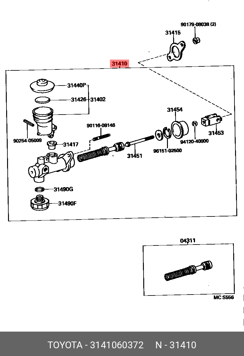 Genuine 1990-2001 Toyota Land Cruiser VX80 Clutch Master Cylinder