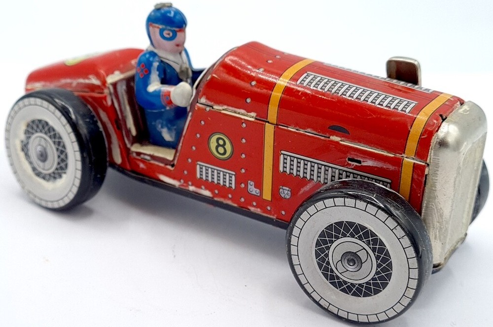 VINTAGE 1958 RED RACE CAR TIN METAL DIECAST SPEED VEHICULE TOY JOUET ANCIEN 15CM
