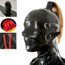 Full Cover Latex Hood with Hollow Braid Tube Can Customize Blond Wig Rubber Mask