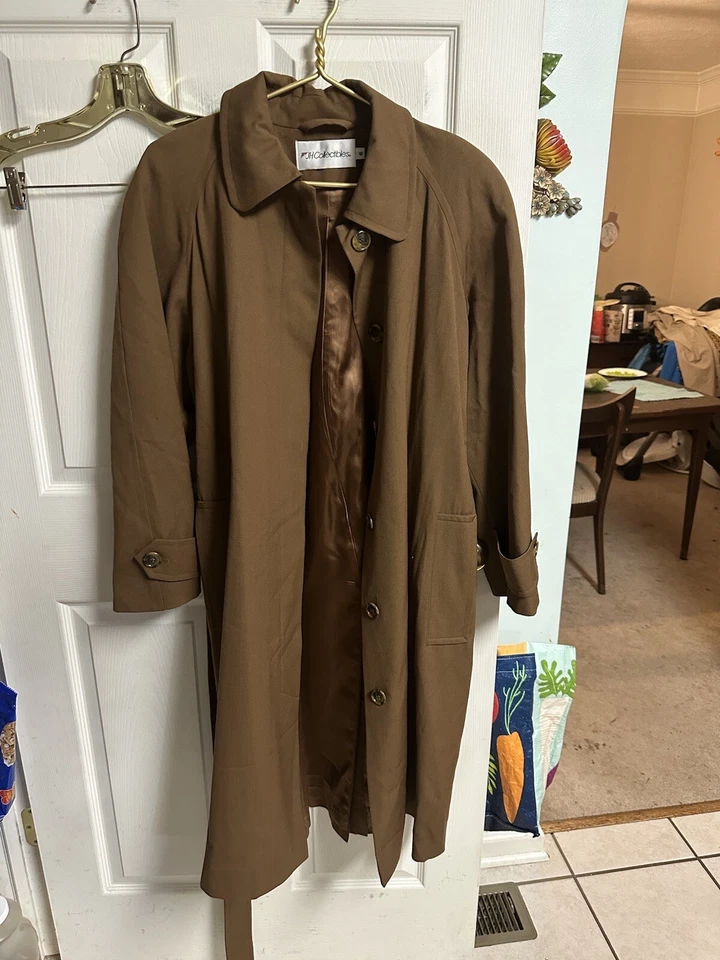 VNT 80s 90s JH Collectibles 6 Wool Lined Belted Trench Coat Tan Brown Jacket - Image 3 of 4
