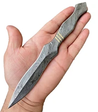 Damascus Double Edged Fix Blade Slick Tooth Pick Boot Knife Full Tang 1 Piece