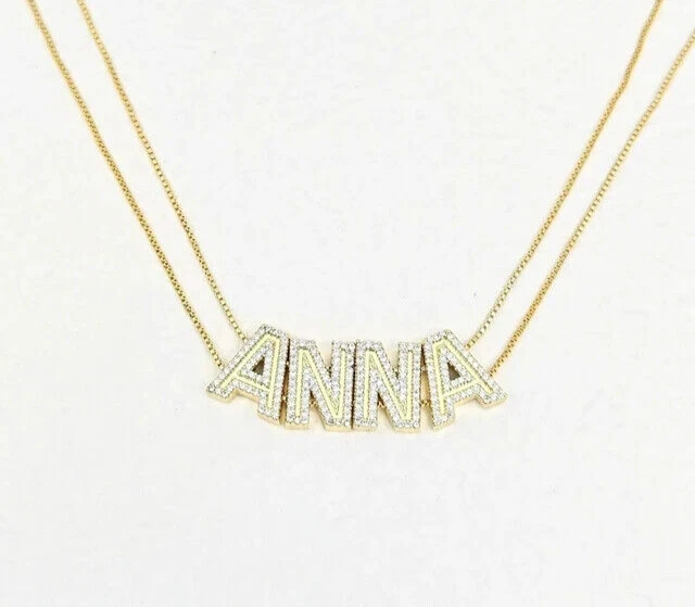 Collar de letras de circonita cúbica con nombre personalizado joyería de doble cadena Foto 4 de 4