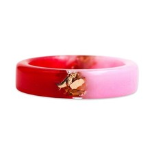 Two-Sided Ring, Pink Red Resin Band, Nature Inspired Band with Gold Flakes