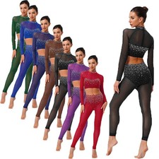 Womens Outfits Jumpsuit Romper Leotard Dancewear Catsuit Dance Latin Glittery
