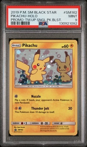 POKEMON TEAM UP SM BLACK STAR PROMO PIKACHU #SM162 HOLO PSA 9 MINT #130921092