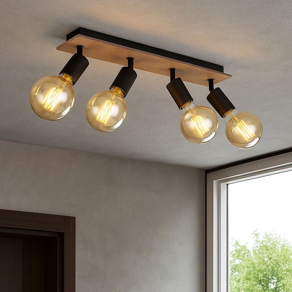 Deckenlampe Deckenleuchte Esszimmerlampe Holz 4 Flammig Spots Verstellbar L 49Cm-image