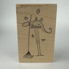 American Art Stamp KST5014G Karen Stolpher Girl Lady Fall Time Wood Rubber Stamp