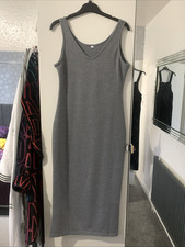 Size M 10 Pit To Pit 17in Grey Sleeveless V-Neck Pencil Style T-Shirt Dress BNWT