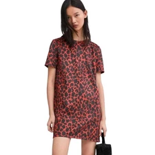 NWT Zara Trafaluc Red & Black Leopard Shift Mini Dress Small