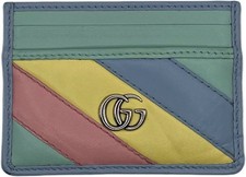 Gucci GG Marmont Card Case Multicolor Pastel Stripe Leather Silver HW