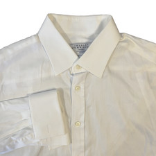 Charles Tyrwhitt Men's 17/37 White Herringbone Non-Iron French Cuff Dress Shirt