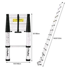 Ohuhu 3.8m Aluminum Telescoping Ladder, ONE-BUTTON RETRACTION Telescoping Ladder