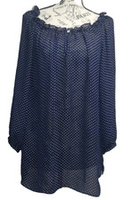 Chaps polka dot ruffle off shoulder tops size 1X blue 100% Polyester