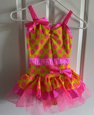 WEISSMAN Surf Crazy Pink Yellow Polka Dot Size IC 7/8 Dance Costume Leotard